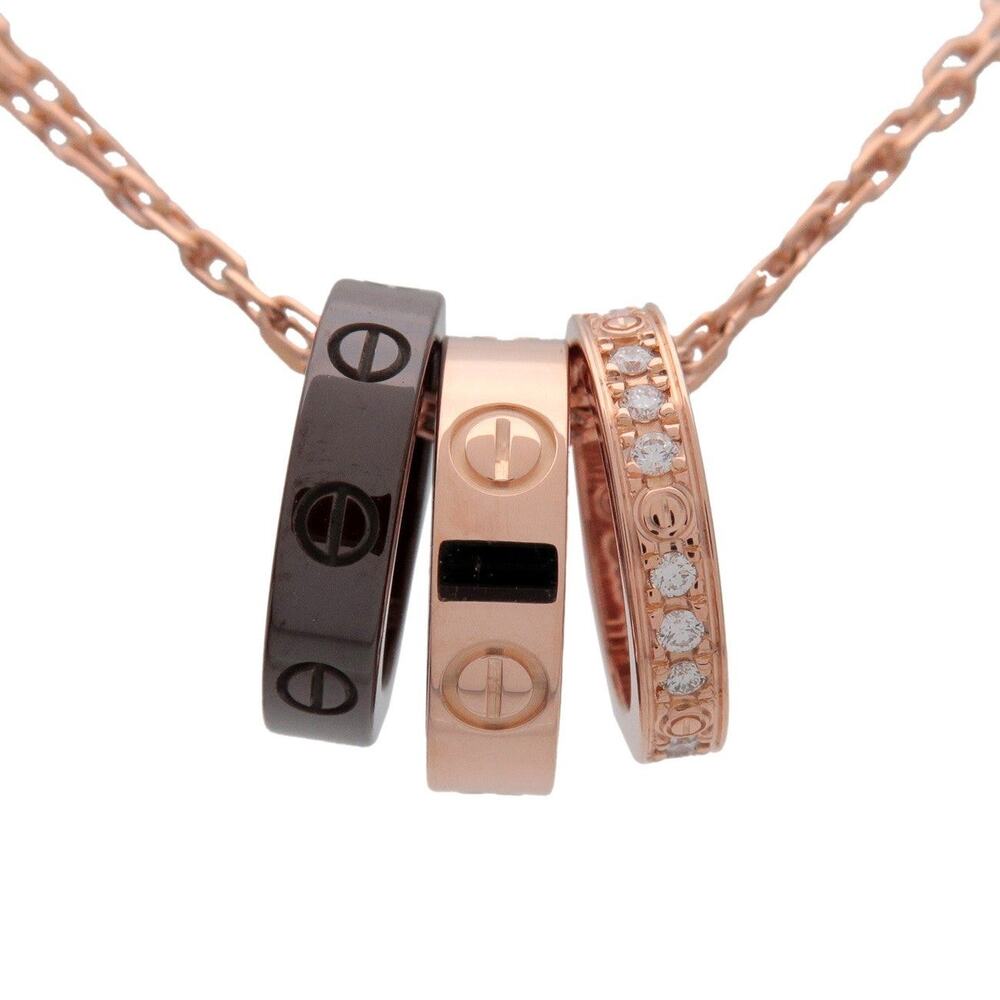 Cartier Love Three Hoop Diamond 18K Rose Gold Necklace